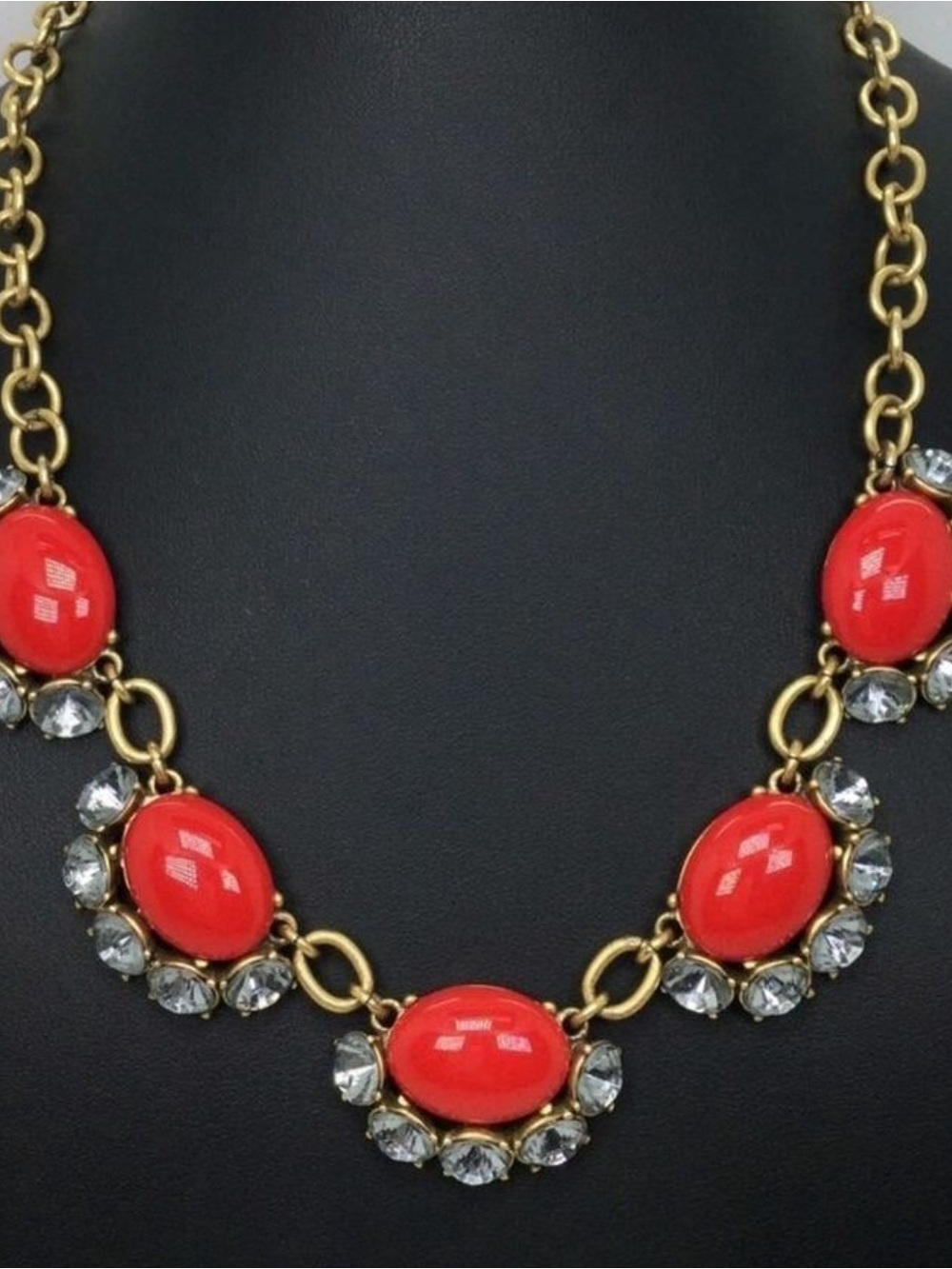 Stella & Dot Mae Statement Necklace w/gold-tone chains, red cabochon stones